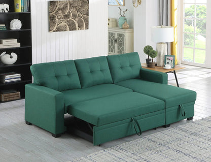 Upholstered pull-out sleeper sectional with chaise in teal fabric, Unique Piece Furniture on Tampa Home & Garden Store