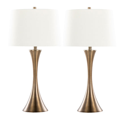 Lenuxe table lamp set of 2 with bronze-tone bases, white fabric shades, contemporary design on Tampa Home & Garden Store