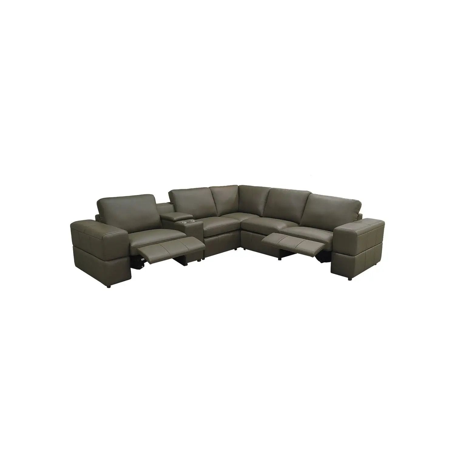 Upholstered Large Arms Sectional With Recliner Seats in olive leather by Unique Piece Furniture on Tampa Home & Garden Store