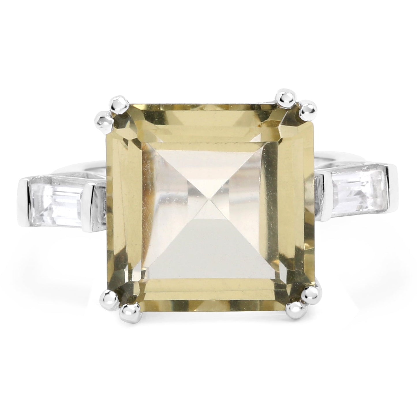 Ring 11.45ct lemon quartz center with white topaz in a sterling silver band by Bids.com on Tampa Home & Garden Store