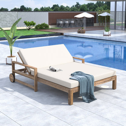 Farmhouse Acacia Sunbed for Two and Cozy Cushions