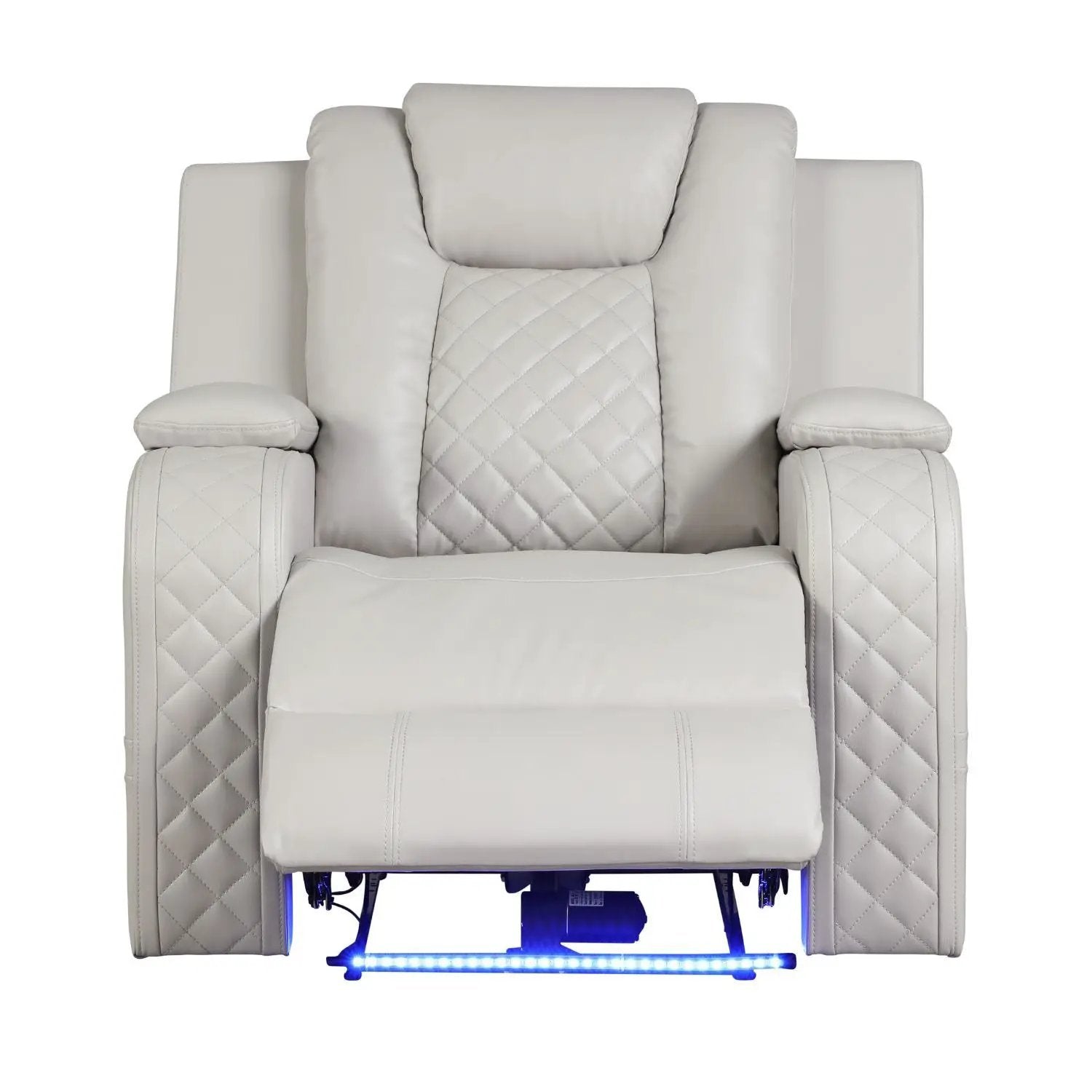 Beige Benz LED & Power Recliner Chair with adjustable headrest, diamond quilting, blue LED base on Tampa Home & Garden Store