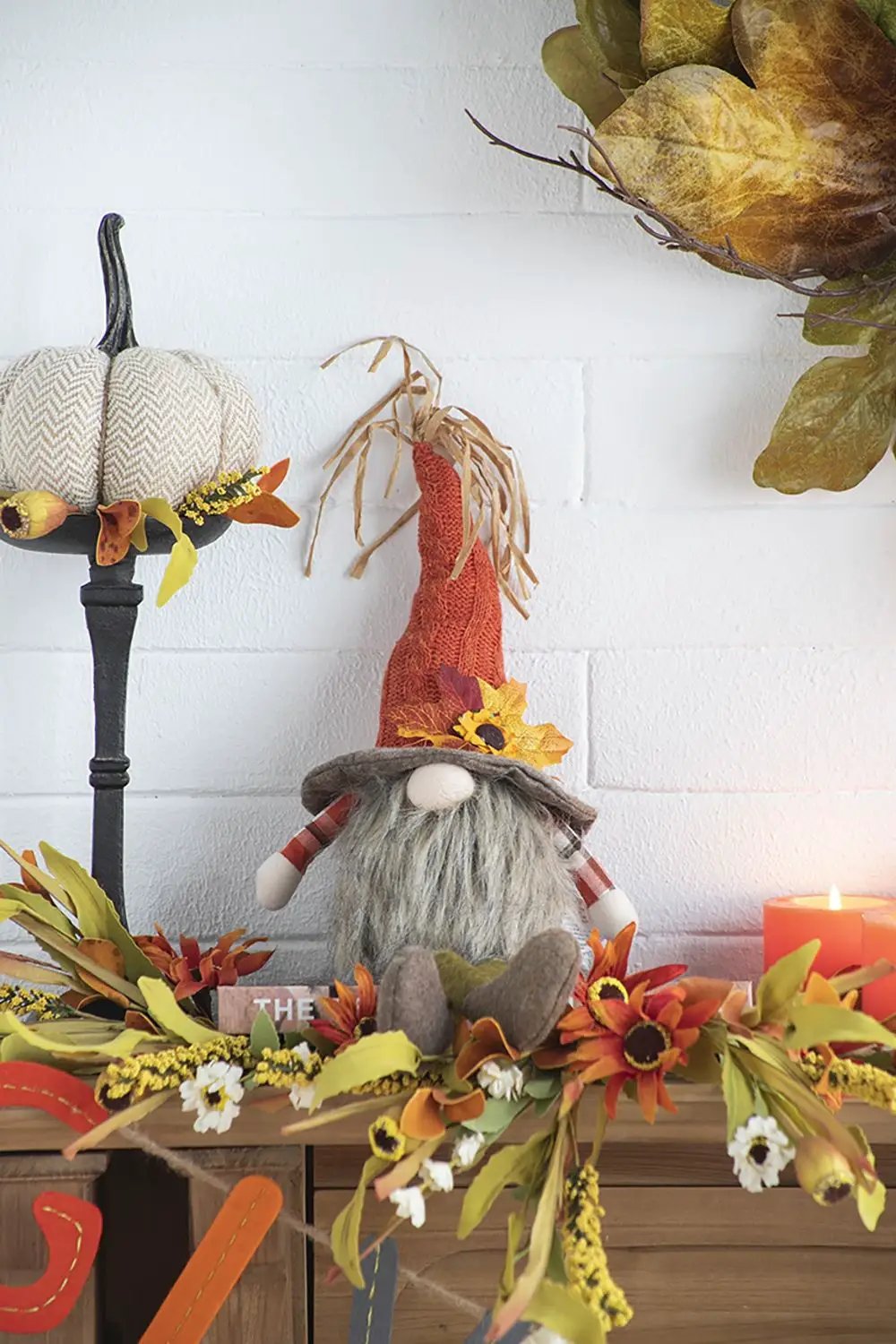 Sitting Gnome With Maple Leaf Hat for Decor