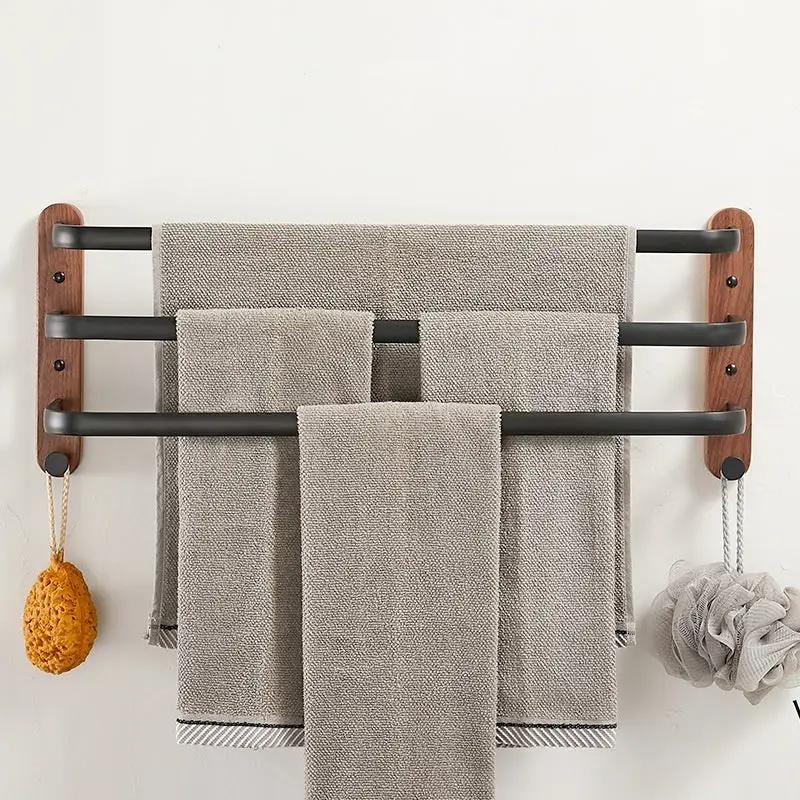 Solid Wood Towel Rack Wall Hanging Multi-bar with walnut wood ends and matte black bars on Tampa Home & Garden Store