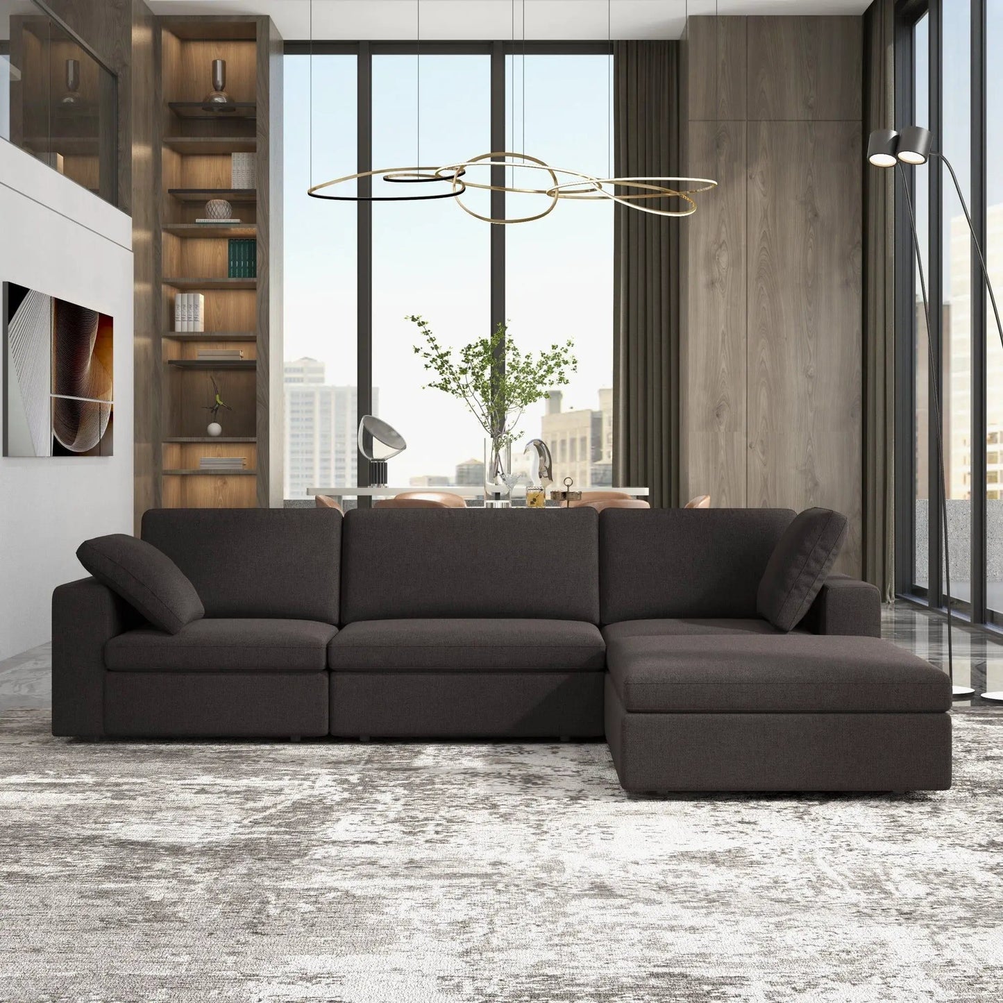 Cecilia modular corner sofa in dark gray fabric by Unique Piece Furniture, stationary seating on Tampa Home & Garden Store