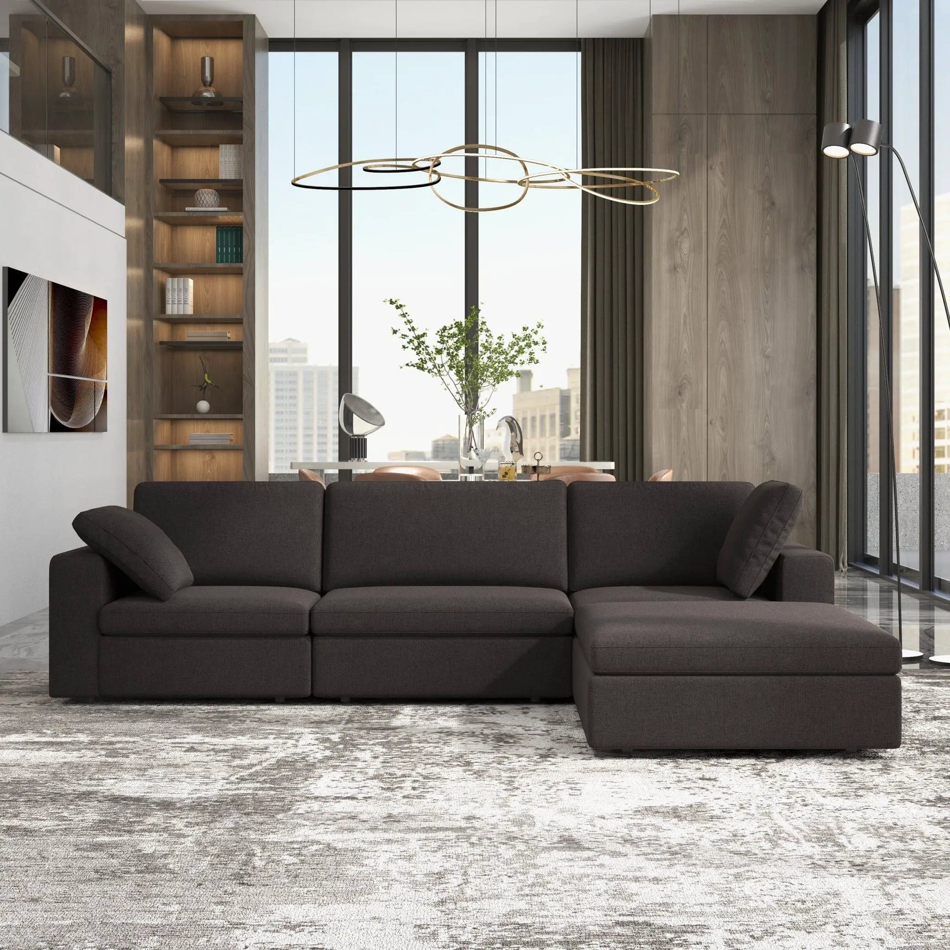 Cecilia modular corner sofa in dark gray fabric by Unique Piece Furniture, stationary seating on Tampa Home & Garden Store