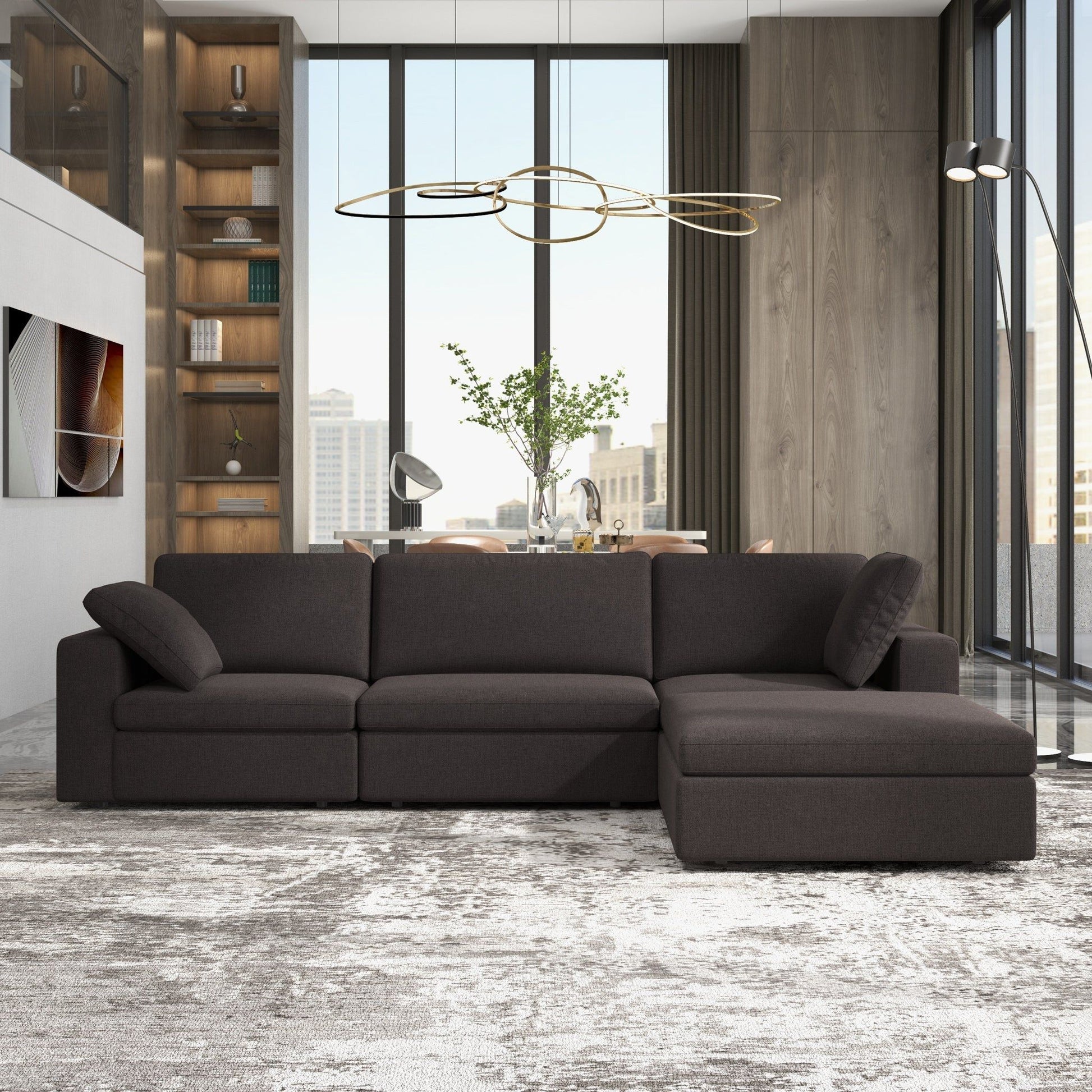 Cecilia modular corner sofa in charcoal gray fabric, contemporary low-profile sectional on Tampa Home & Garden Store