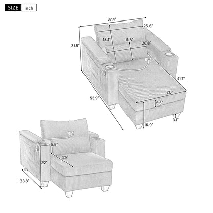 Convertible Chaise Lounge Chair With USB Ports