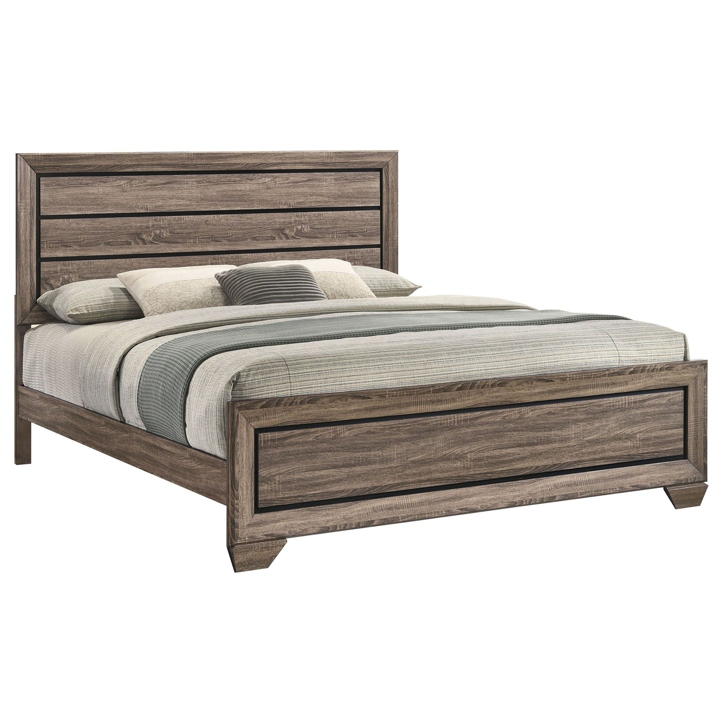 Oatfield Panel Bed in weathered oak finish by HouseOfZazla, wood bed frame on Tampa Home & Garden Store
