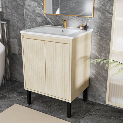 Bathroom floor-standing vanity with ceramic sink countertop gold faucet soft-close drawers on Tampa Home & Garden Store