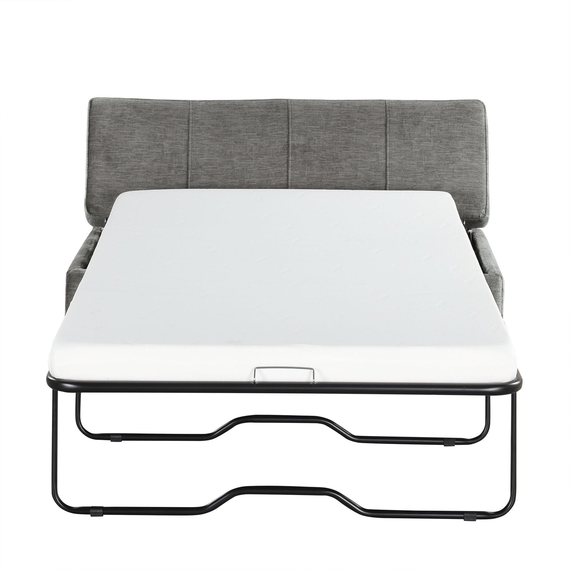 HouseOfZazla twin size folding ottoman sleeper bed with gray fabric and white mattress on black metal frame on Tampa Home & Garden Store