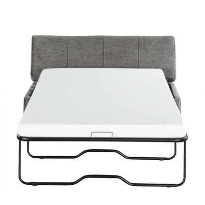 HouseOfZazla twin size folding ottoman sleeper bed with gray fabric and white mattress on black metal frame on Tampa Home & Garden Store