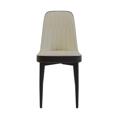 HouseOfZazla beige upholstered dining chair with black metal legs cushioned back on Tampa Home & Garden Store
