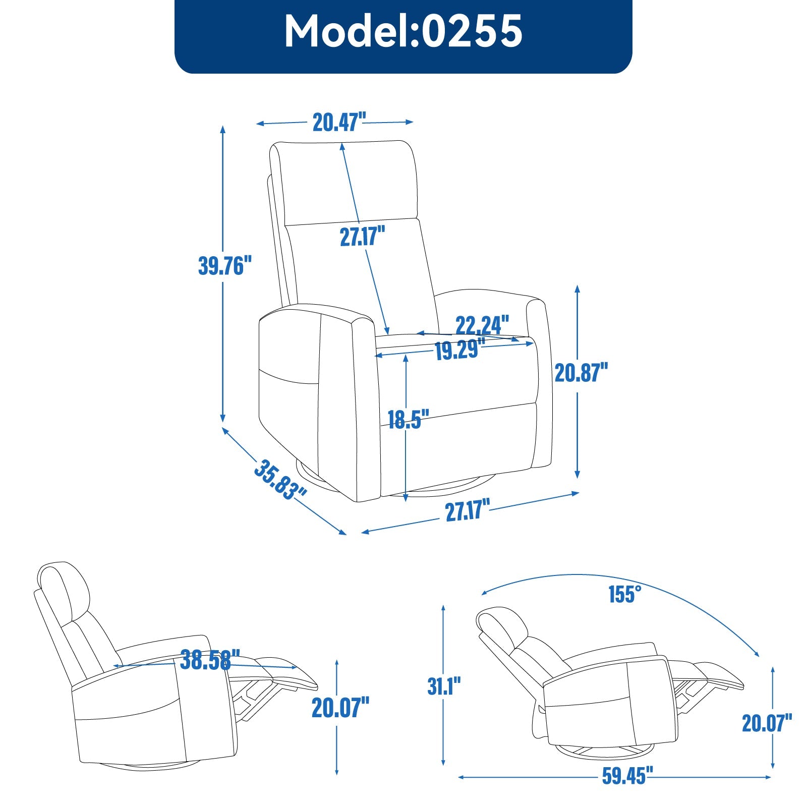 Khaki fabric heat massage manual recliner with rocker and swivel model 0255 by HouseOfZazla on Tampa Home & Garden Store