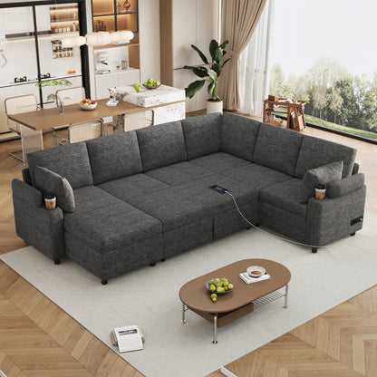 U Shaped Sectional Sleeper Sofa With Ports