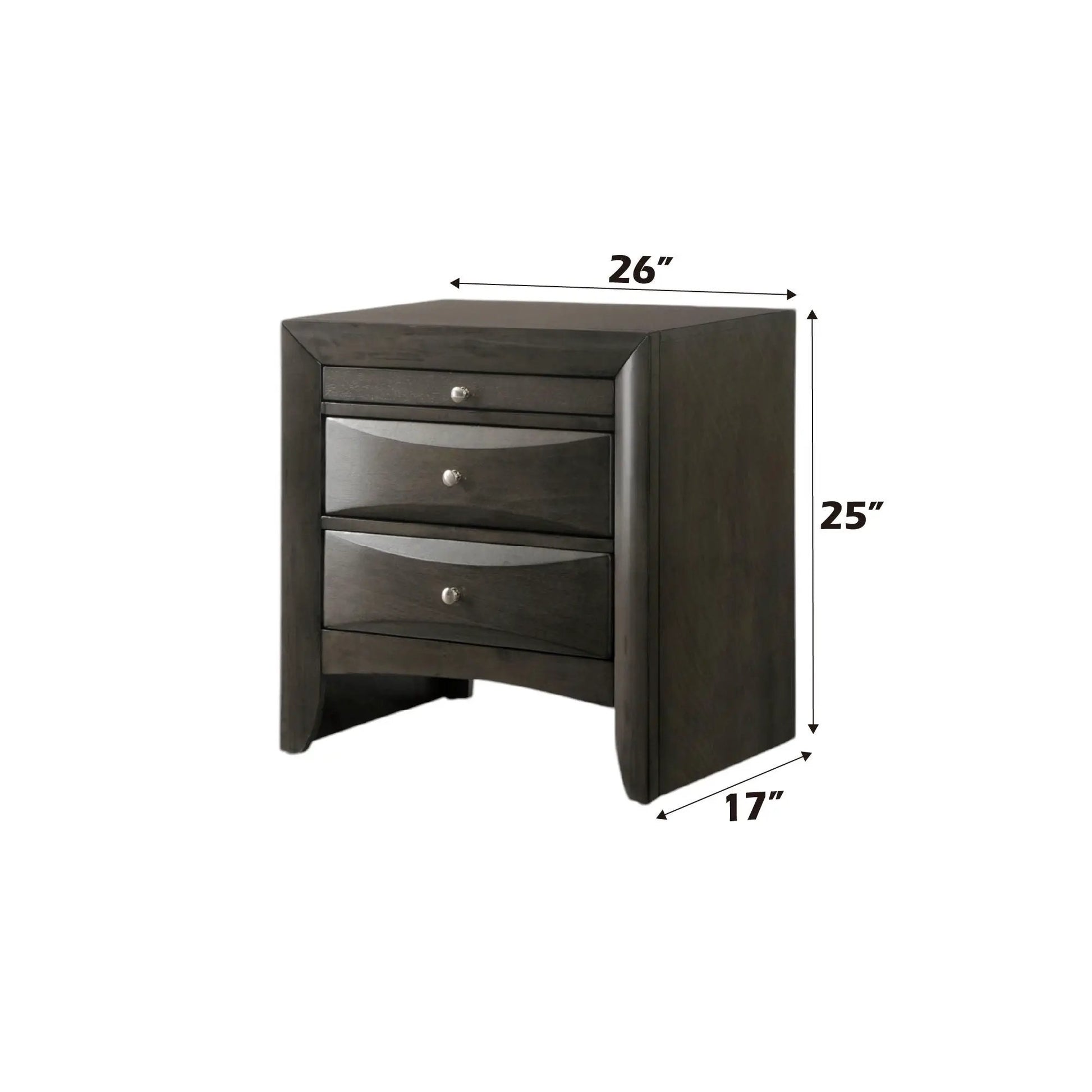 Ireland Elegant Design Nightstand by Unique Piece Furniture, dark espresso wood with three drawers, 26in wide on Tampa Home & Garden Store