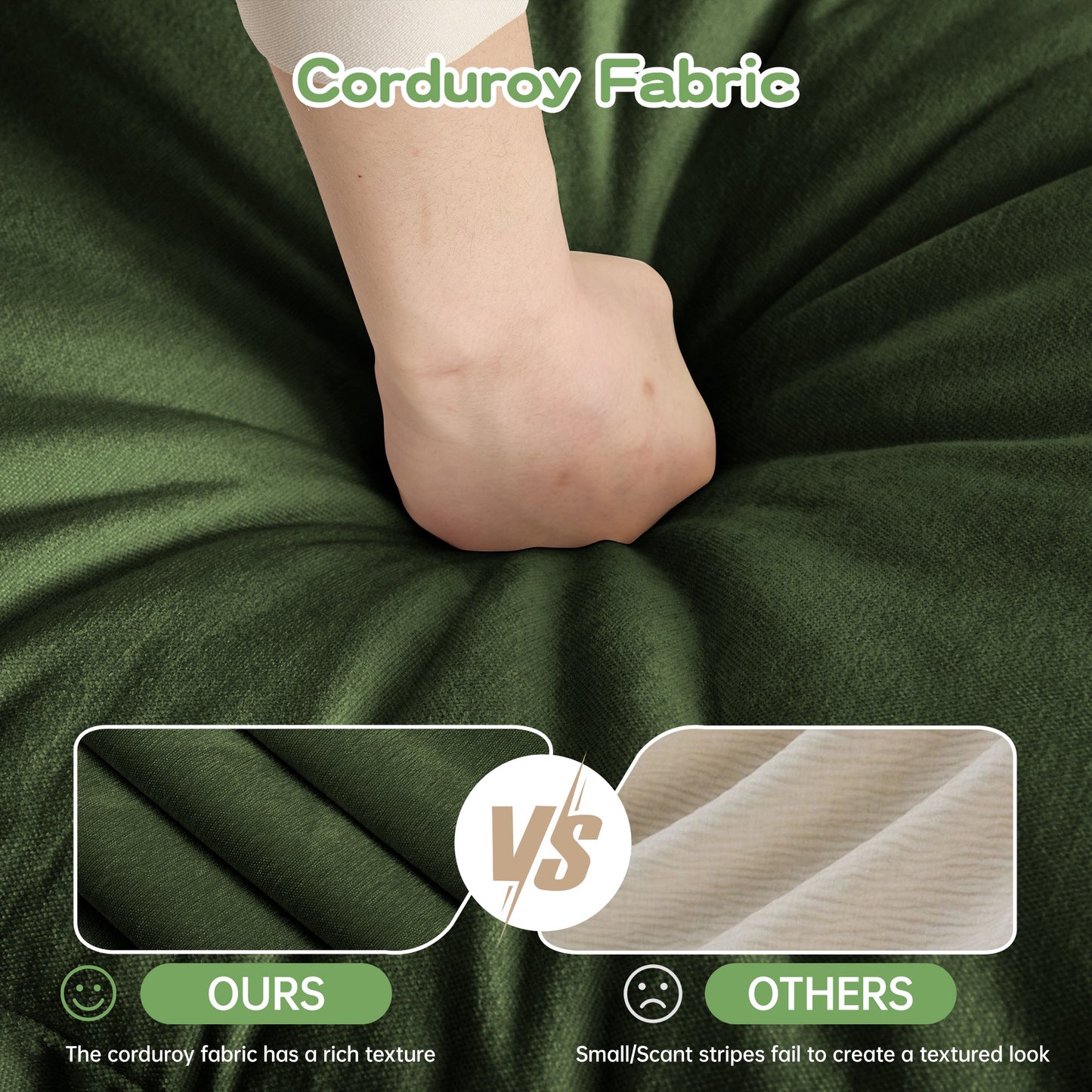 Slipcovered U Shape Sectional Sofa background features deep green corduroy fabric texture on Tampa Home & Garden Store