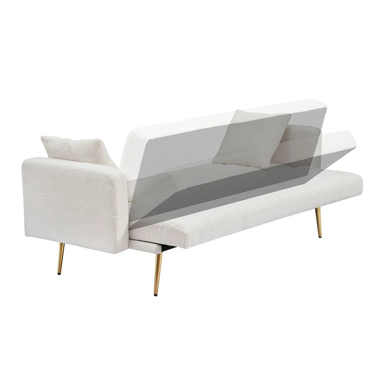 Teddy Fleece Sofa Bed by Unique Piece Furniture in white plush with gold legs and pillows on Tampa Home & Garden Store