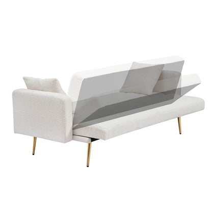 Teddy Fleece Sofa Bed by Unique Piece Furniture in white plush with gold legs and pillows on Tampa Home & Garden Store