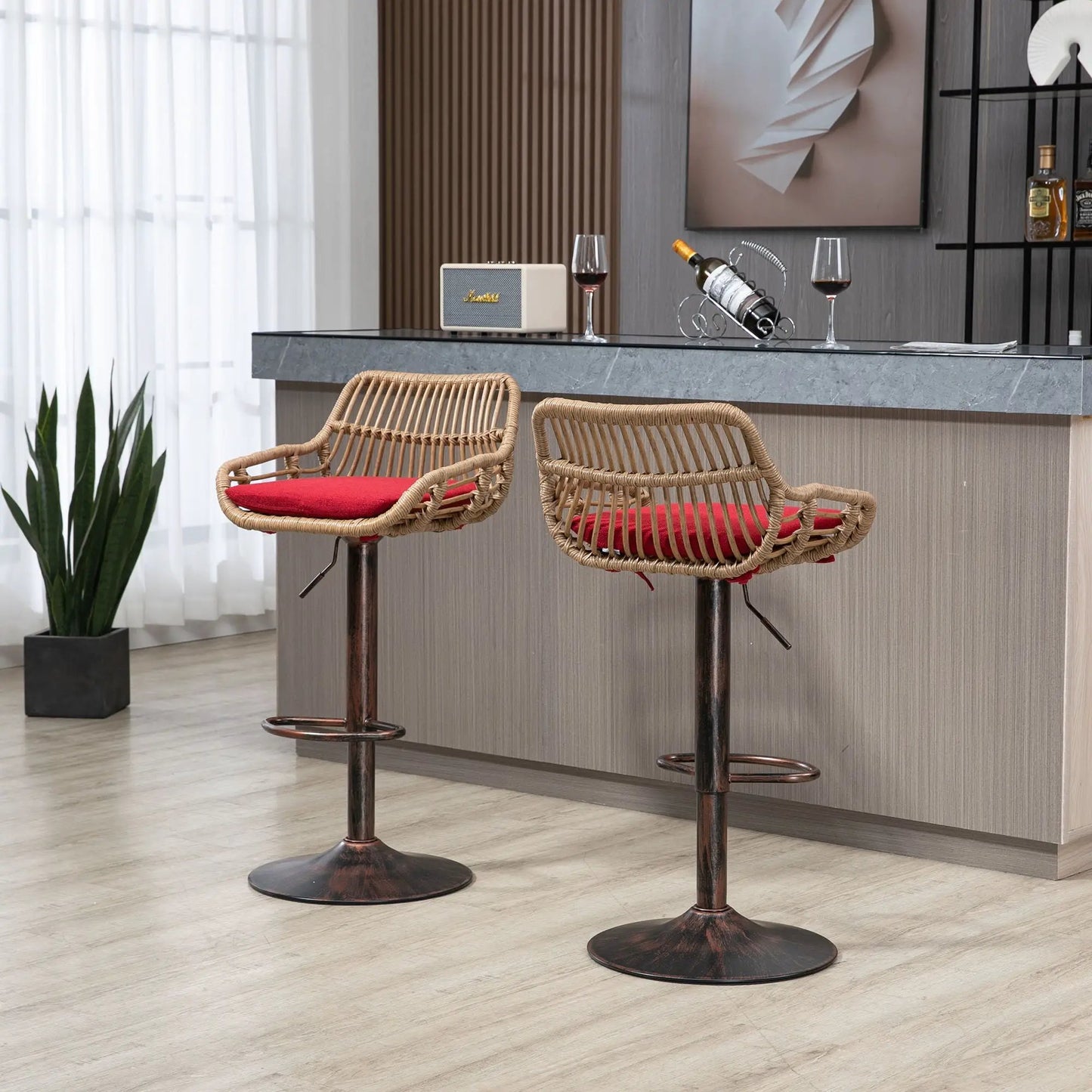 Modern Swivel Bar Stools with Footrest Set of 2