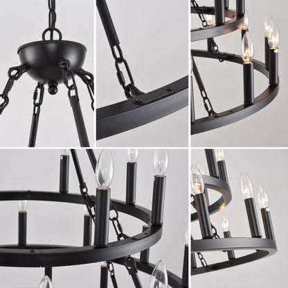 39.37 Inch 3-Tier Wagon Wheel Chandelier black metal with Edison bulbs HouseOfZazla on Tampa Home & Garden Store