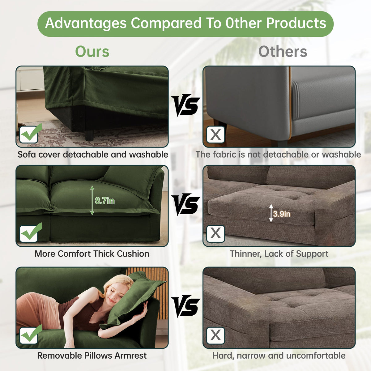 Chenille Slipcovered Sofa and 2 Cozy Ottomans