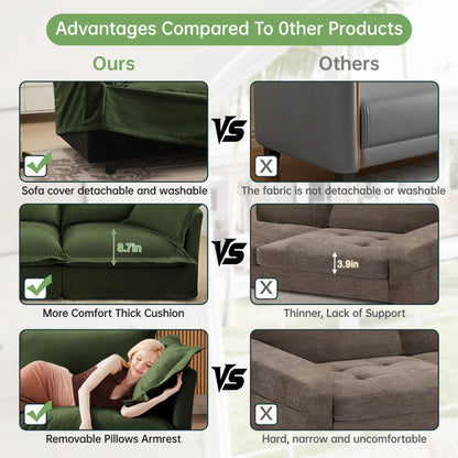 Chenille Slipcovered Sofa and 2 Cozy Ottomans