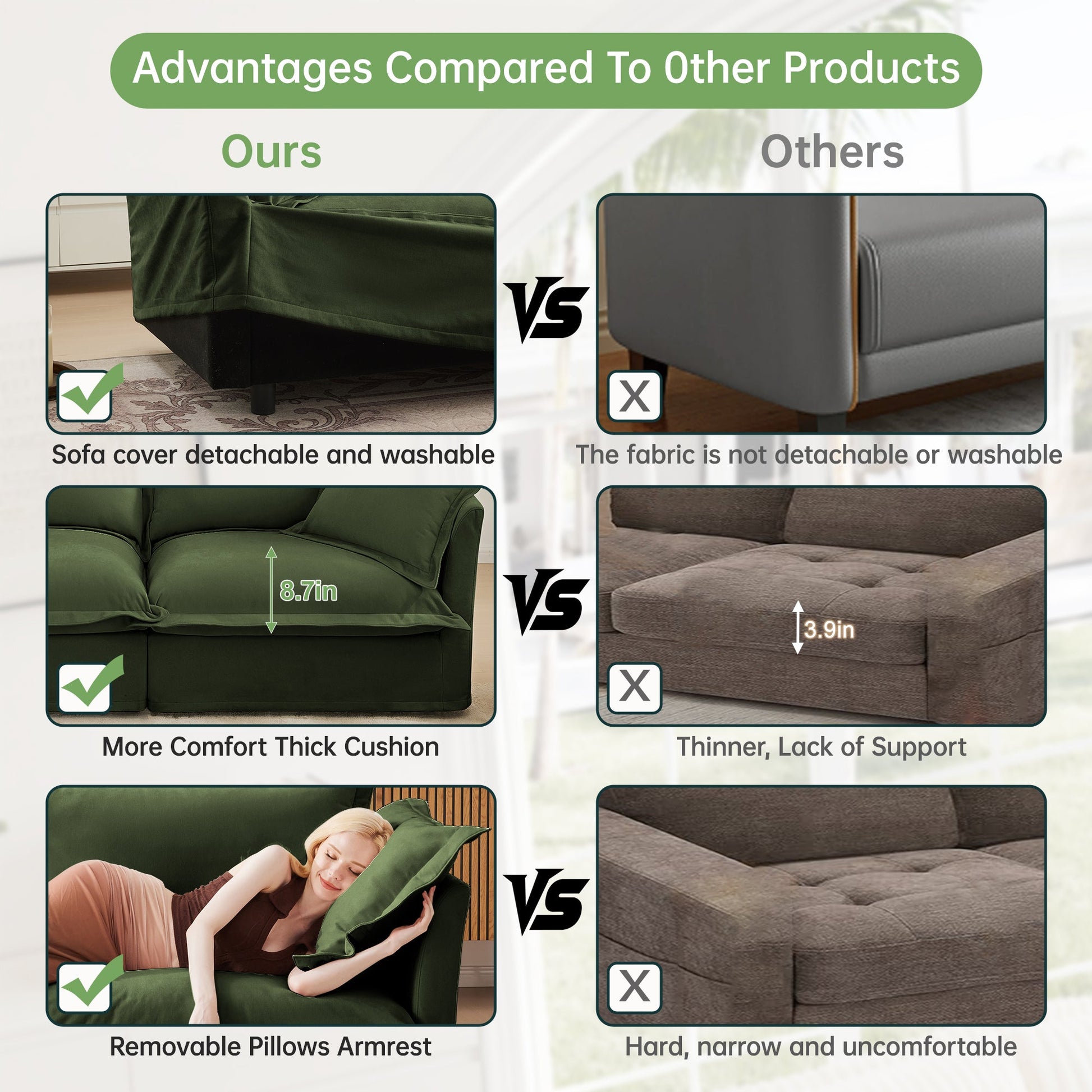 HouseOfZazla slipcovered long 4-seater sofa in green with detachable washable cover on Tampa Home & Garden Store