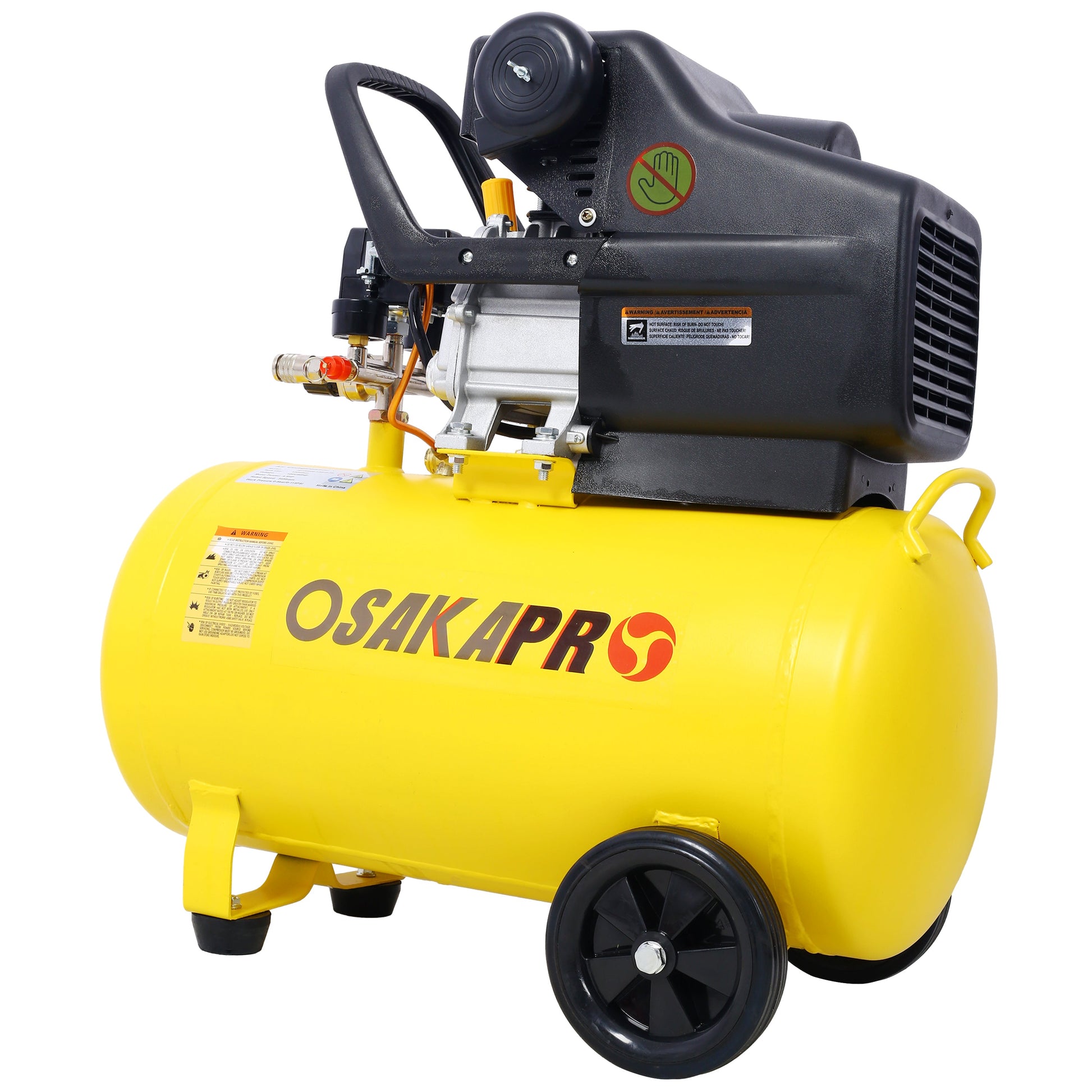 4.5HP portable 13-gallon oil-lubricated air compressor tank yellow with black housing wheels on Tampa Home & Garden Store