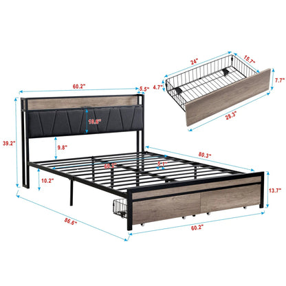 Led Bed Frame With Usb Charging and Storage
