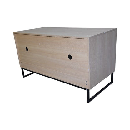Modern wooden cat house with two holes, natural wood and black metal legs HouseOfZazla on Tampa Home & Garden Store