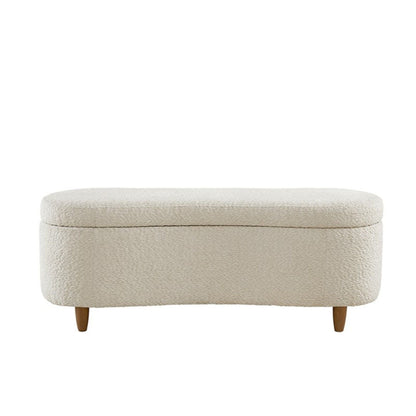 Flip Top Storage Bench beige fabric upholstery round ottoman with light wood legs HouseOfZazla on Tampa Home & Garden Store