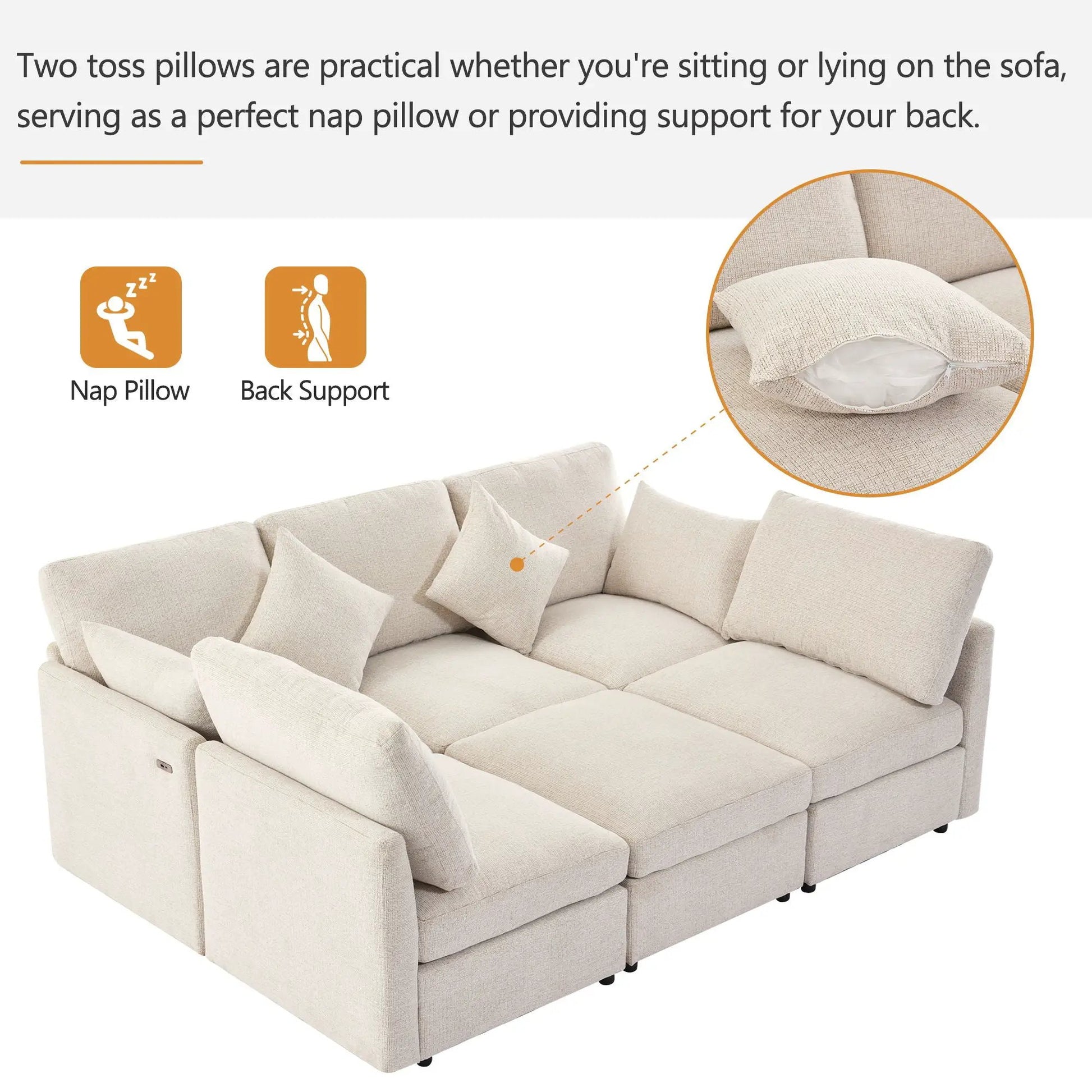 Sectional sofa modular U-shaped with ottoman in beige fabric, 2-piece living room set on Tampa Home & Garden Store