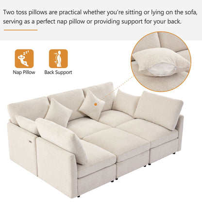 Sectional sofa modular U-shaped with ottoman and USB ports, beige fabric, by HouseOfZazla on Tampa Home & Garden Store