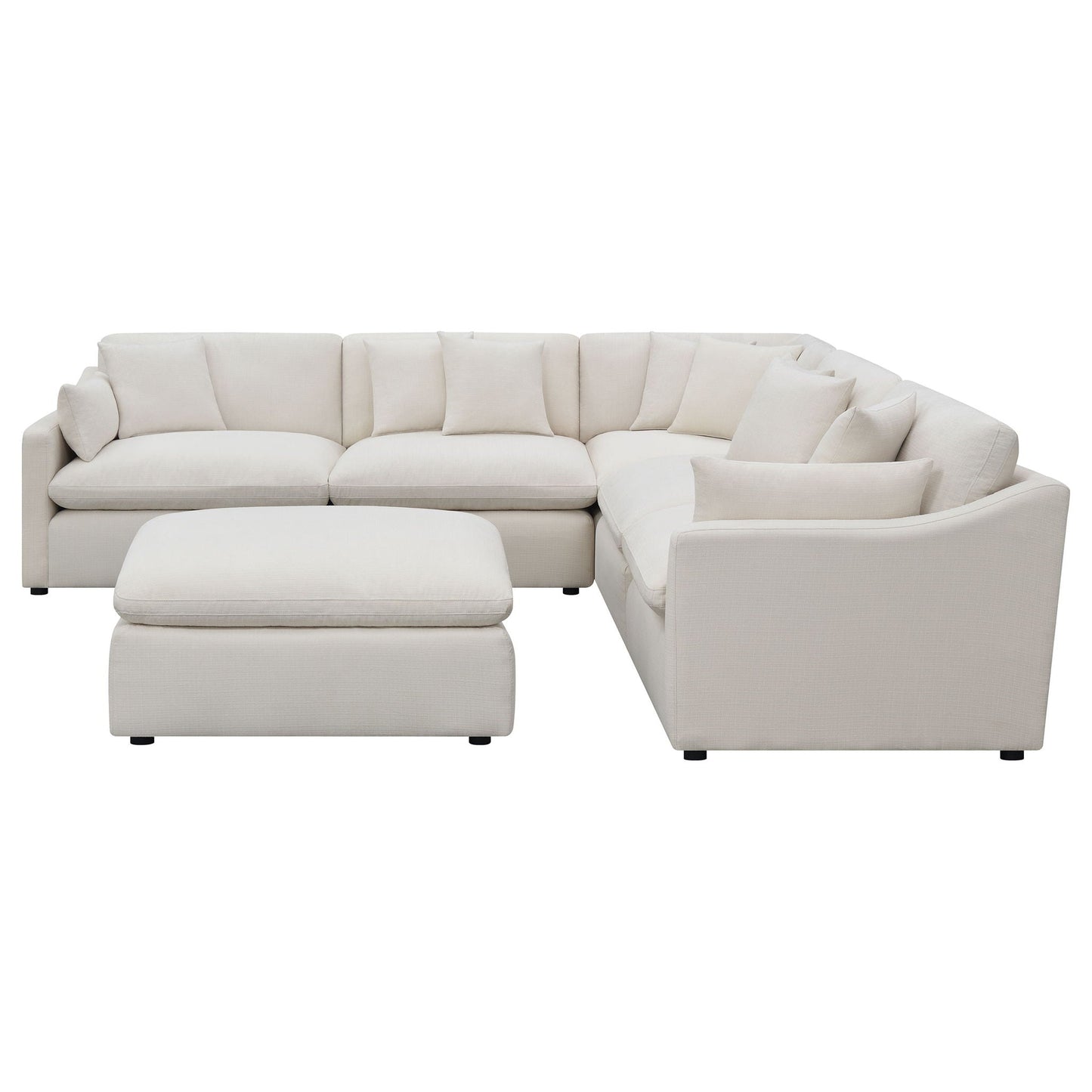 Greeley 6 Piece Upholstered Modular Sectional Sofa ivory fabric with plush cushions on Tampa Home & Garden Store