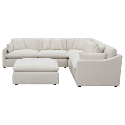 Greeley 6 Piece Upholstered Modular Sectional Sofa ivory fabric with plush cushions on Tampa Home & Garden Store