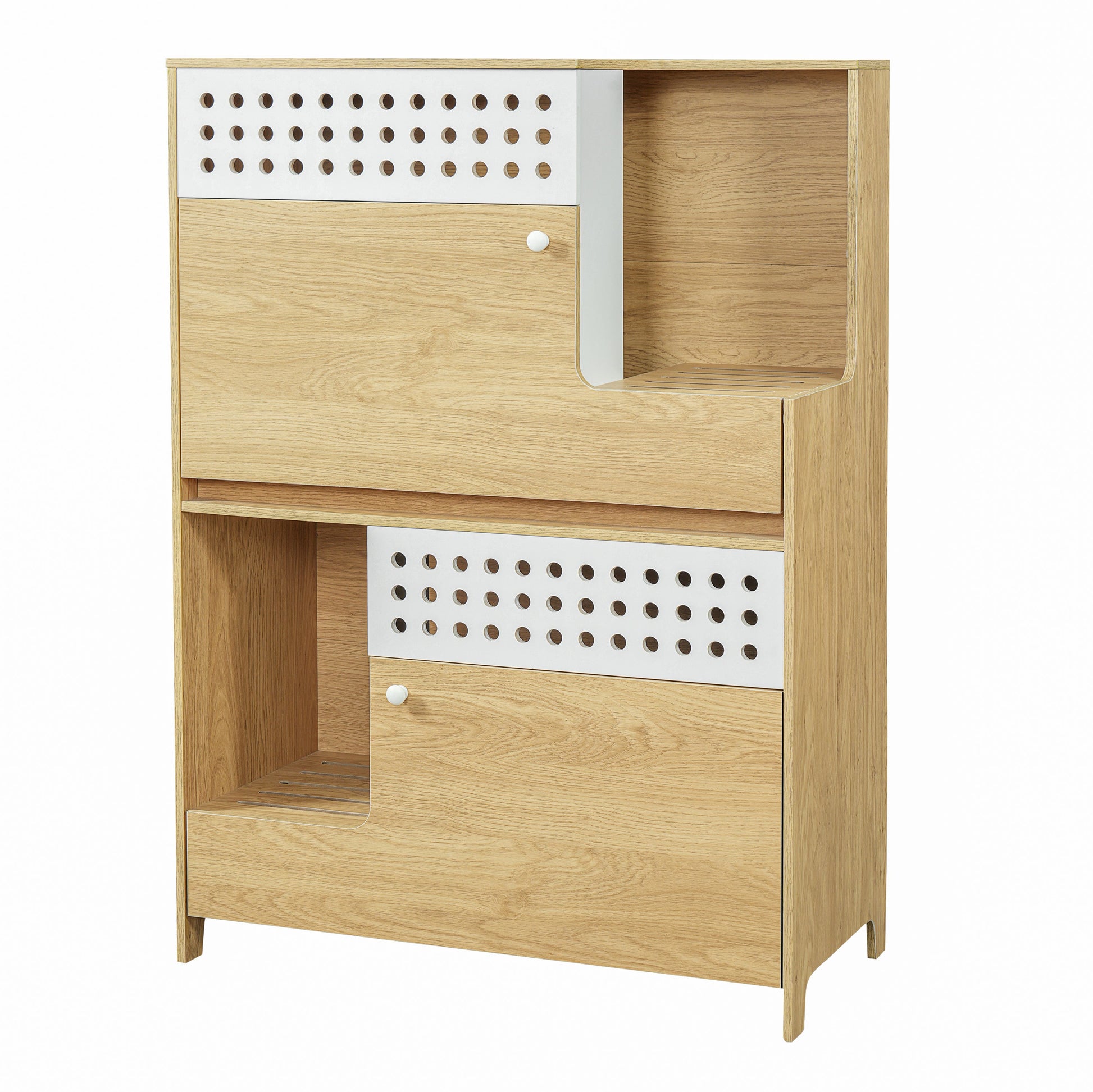 Modern 2 In 1 Cat Furniture oak wood cabinet with white perforated panel and shelf HouseOfZazla on Tampa Home & Garden Store