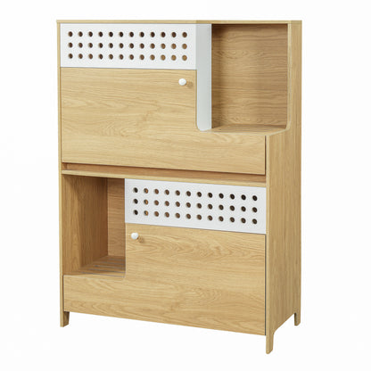 2-Piece Modern 2 IN 1 Cat Furniture Set HouseOfZazla oak with white perforated panels on Tampa Home & Garden Store