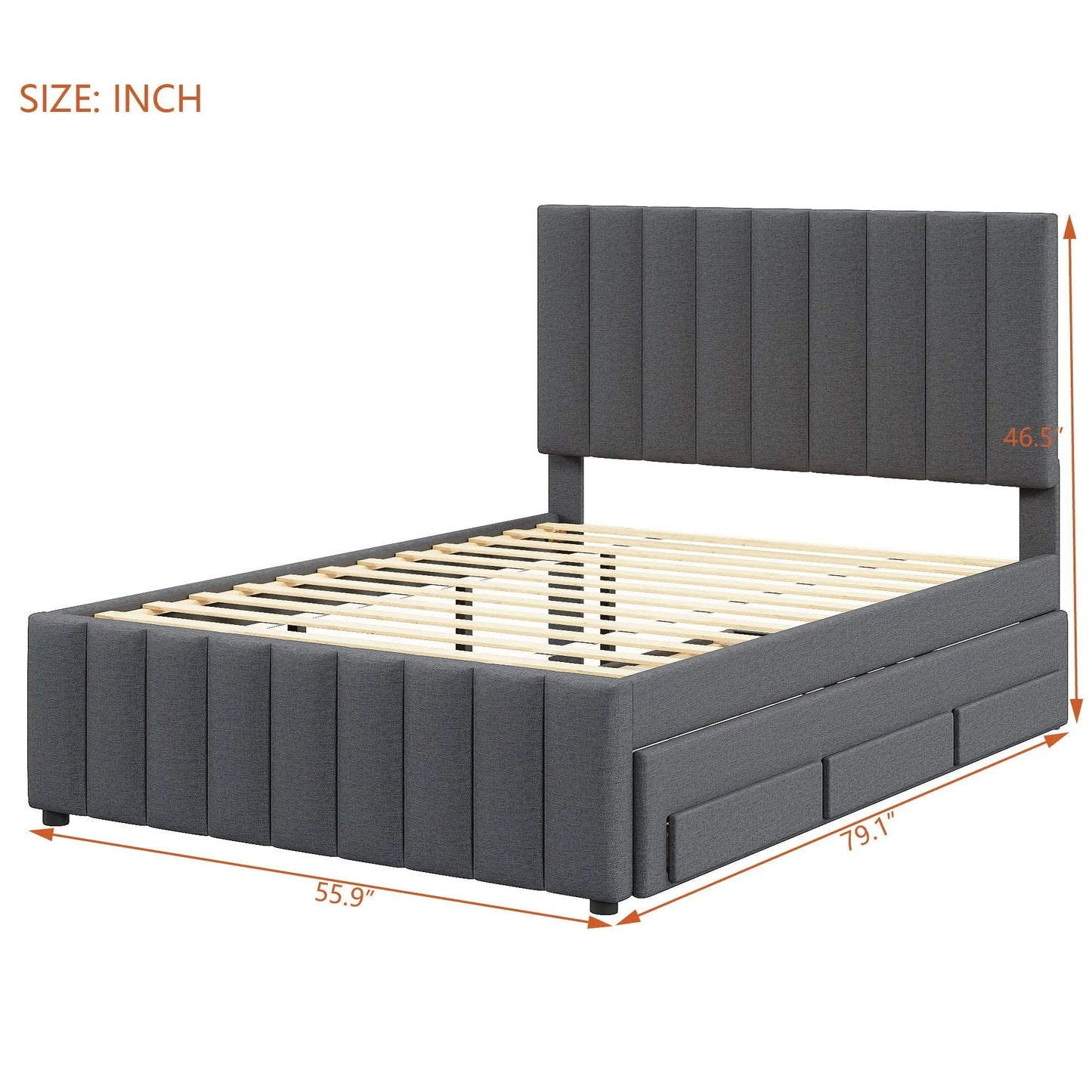 Upholstered Bed with Twin Trundle and 3 Drawers