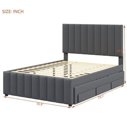 Upholstered Bed with Twin Trundle and 3 Drawers