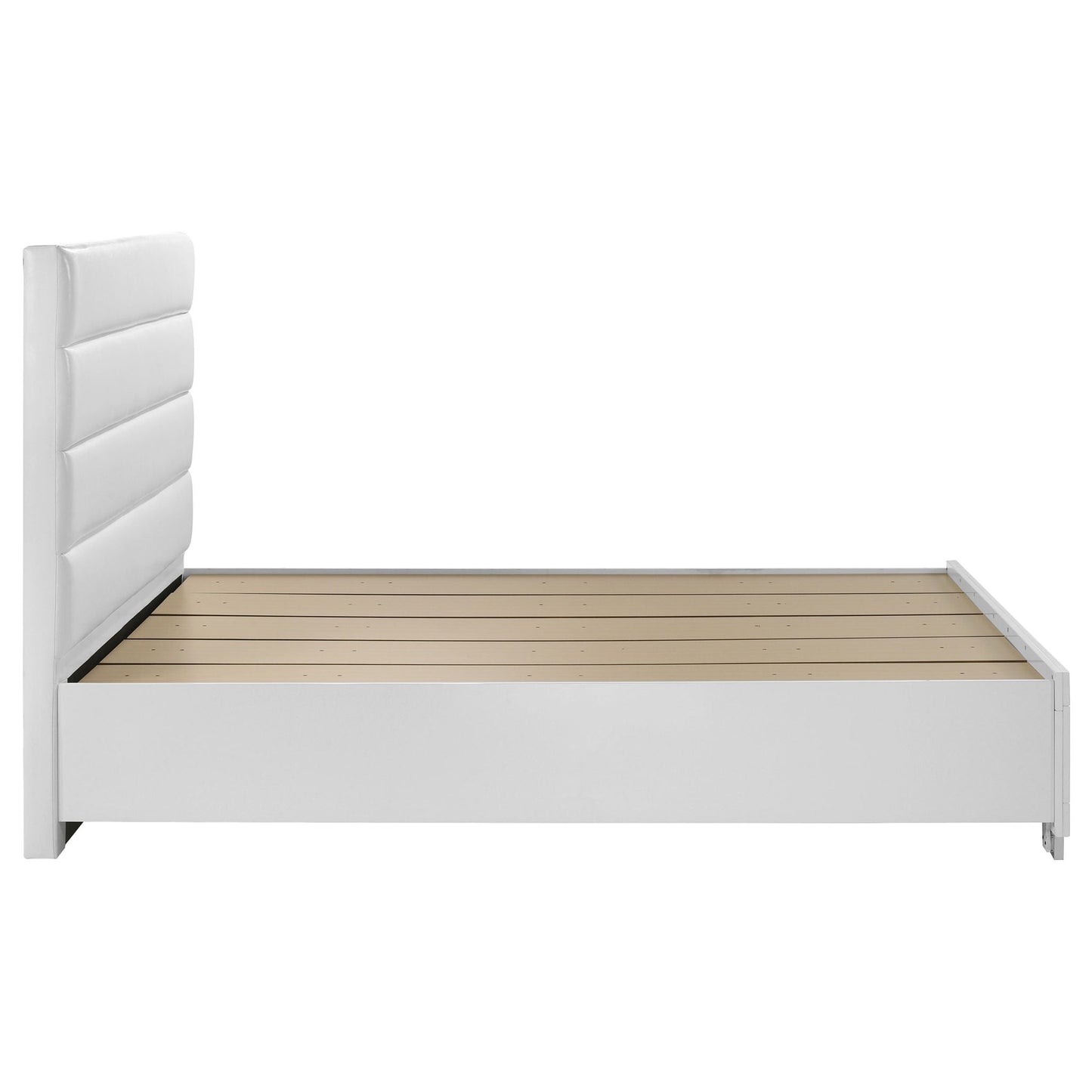 White Dulcey storage bed with padded upholstered headboard by HouseOfZazla on Tampa Home & Garden Store