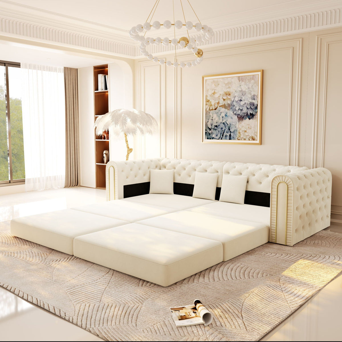 3 In 1 Convertible Sofa and Ottoman Bed
