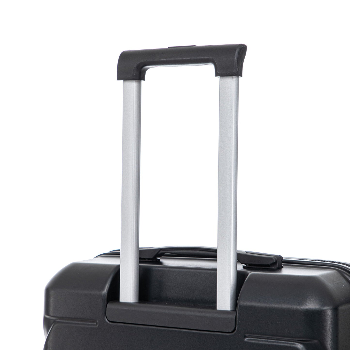 Spinner luggage with silver telescoping handles and black exterior on Tampa Home & Garden Store