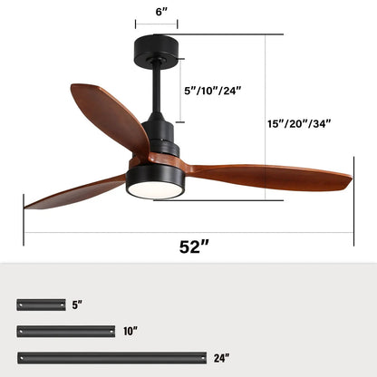 Ceiling fan with reversible DC motor, black finish, brown solid blades LED light, remote control on Tampa Home & Garden Store