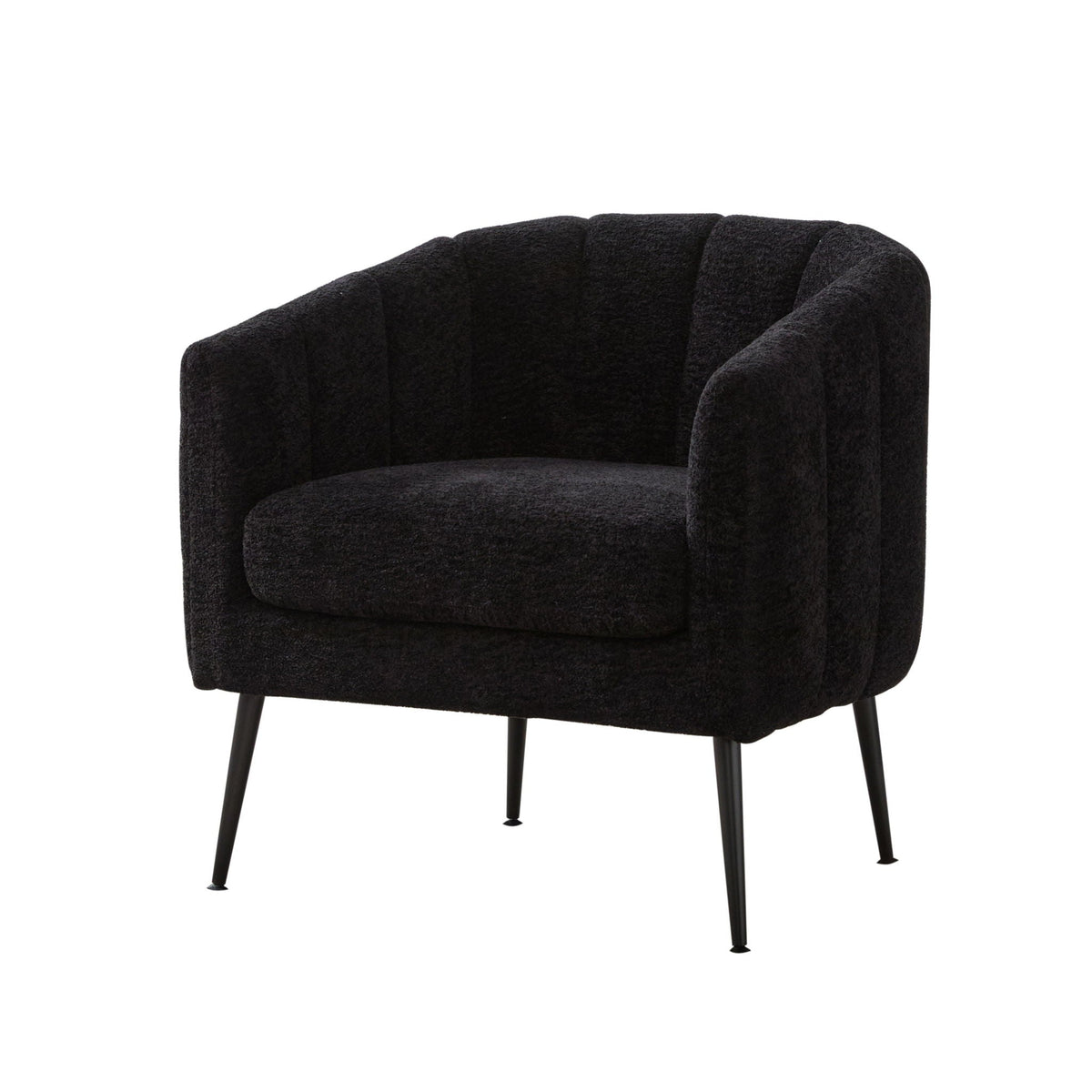 Vanity Barrel Accent Lounge Chair in black boucle with wraparound backrest by HouseOfZazla on Tampa Home & Garden Store
