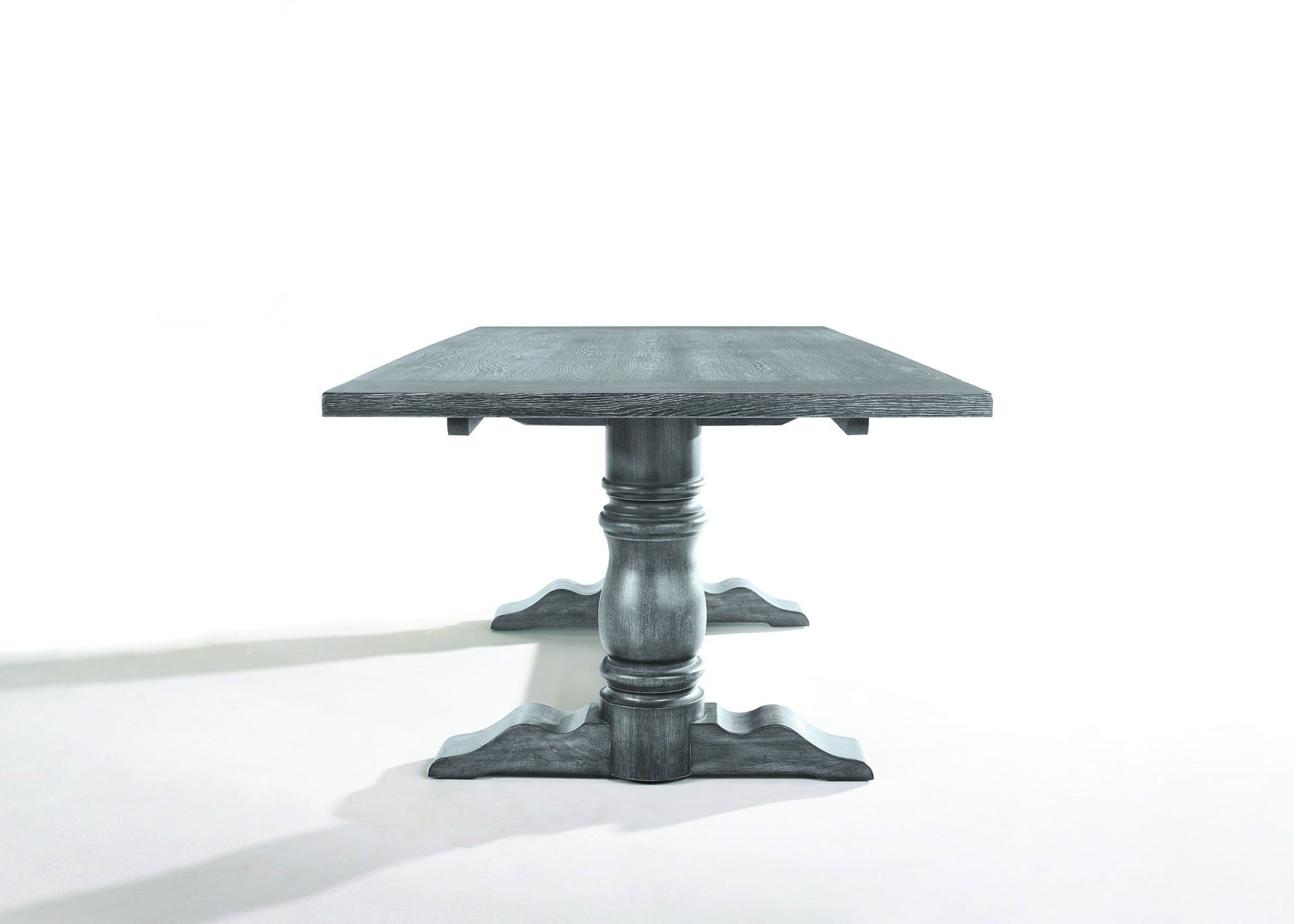 Leventis Dining Table Weathered Gray with wood grain pedestal base by HouseOfZazla on Tampa Home & Garden Store