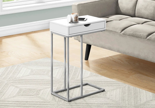 Accent Table, C-shaped white with single drawer and metal legs by Unique Piece Furniture on Tampa Home & Garden Store