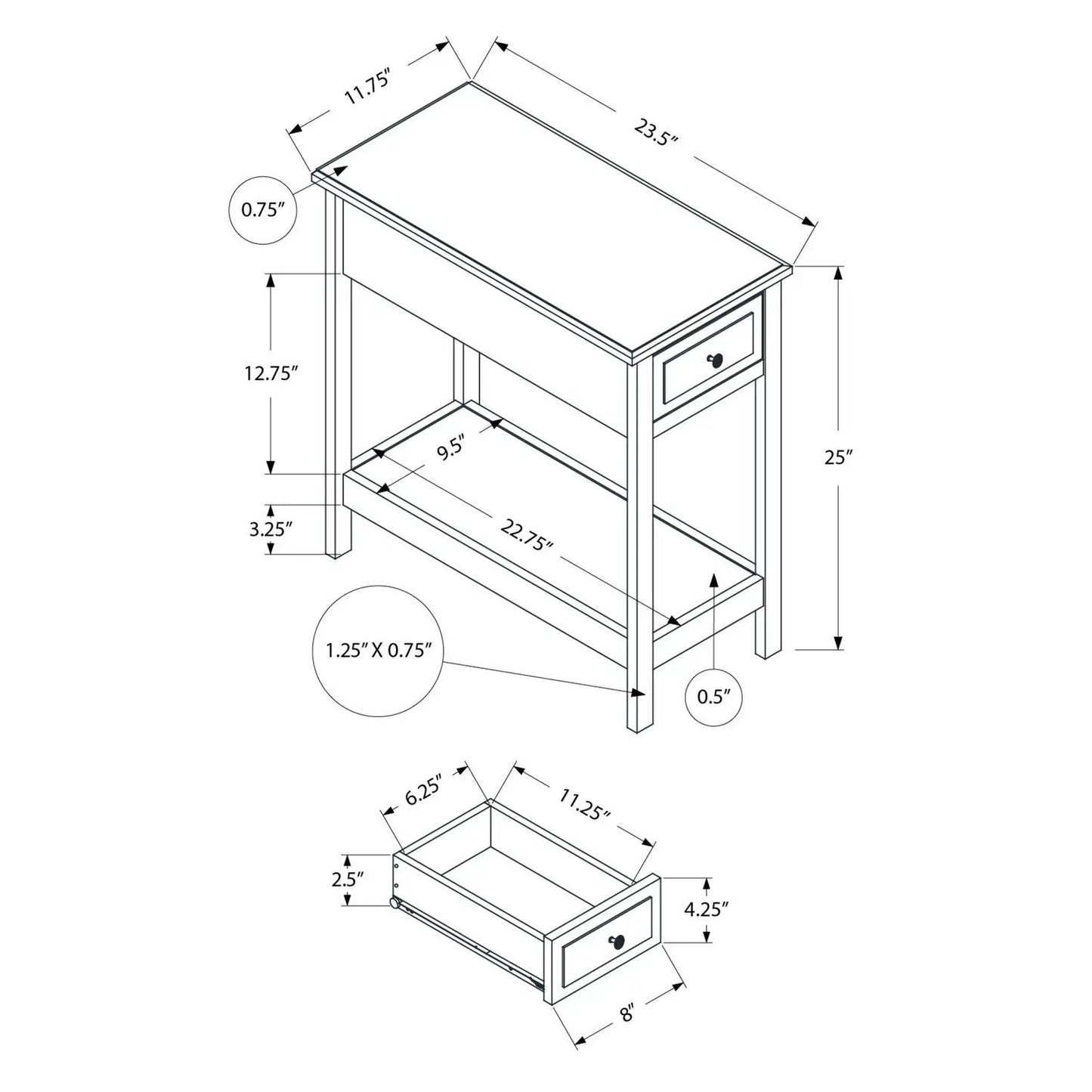 Accent End Table, 2-Tier with drawer, walnut finish, transitional design Unique Piece Furniture on Tampa Home & Garden Store
