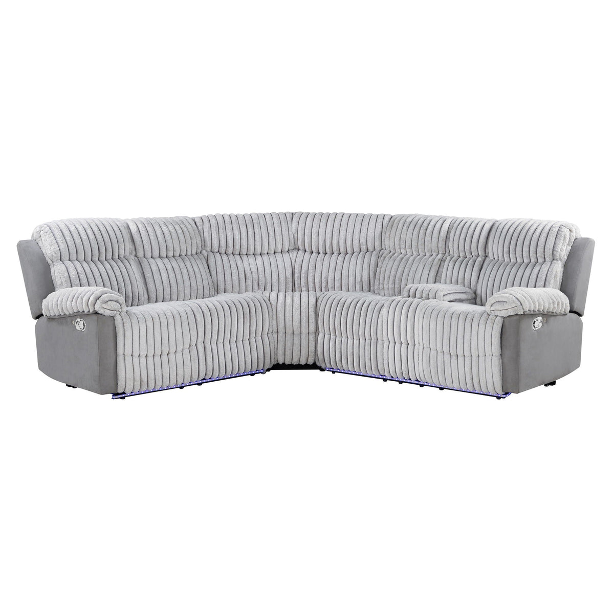 Bruni gray sectional sofa with LED lighting and manual recline, corded fabric HouseOfZazla on Tampa Home & Garden Store