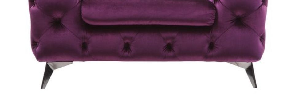 Atronia arm chair by HouseOfZazla in purple velvet with tufted upholstery and metal legs on Tampa Home & Garden Store